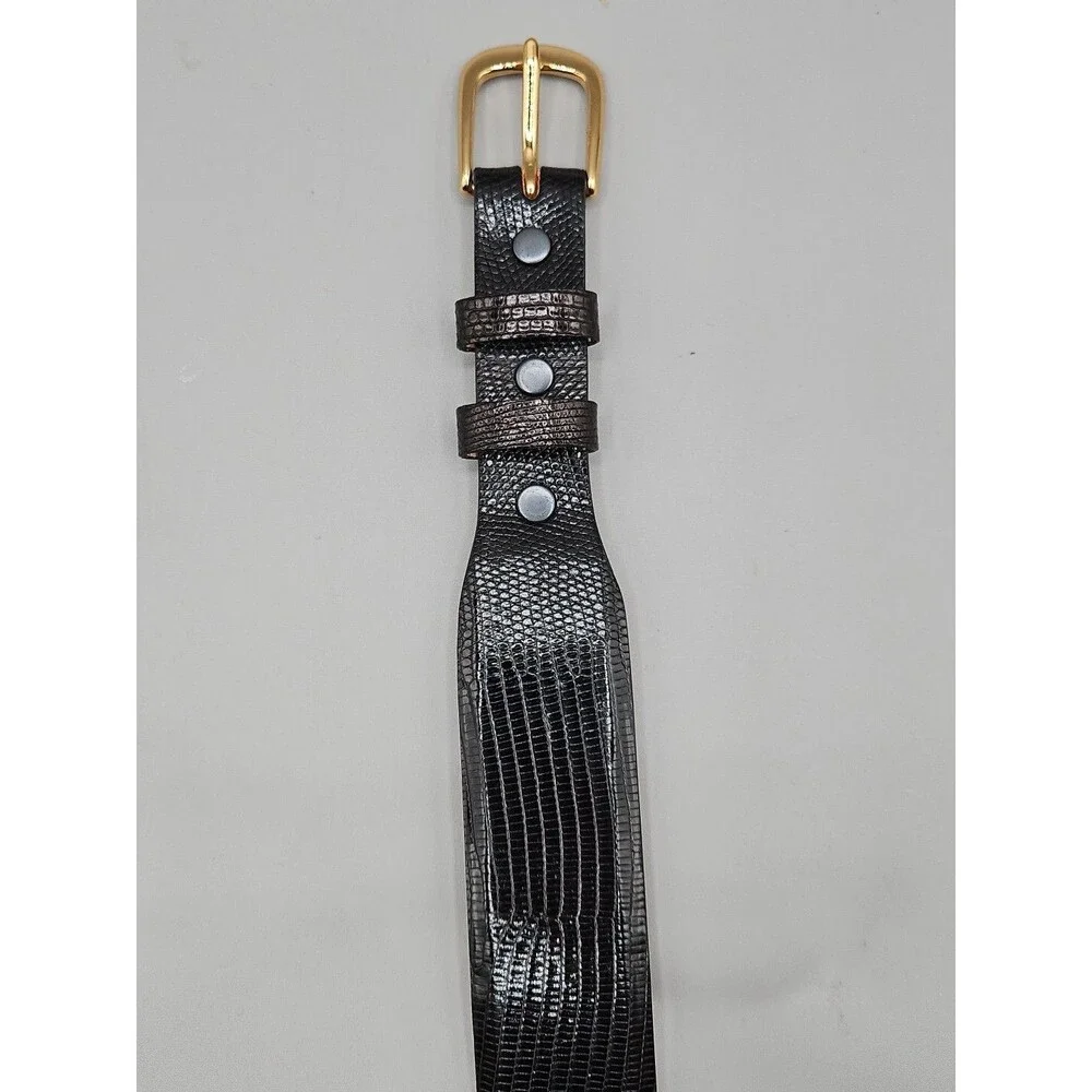 Hand Crafted Java Lizard Leather Belt Size 41 Black Brass USA Made Saddlebags